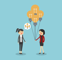 Business womens with gear and ideas vector illustration graphic design