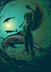 Naklejka premium swim with dolphins