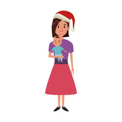 Mom with baby on christmas season icon vector illustration graphic design