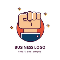 Business Motivation logo concept. Clenched fist hand gesture and sleeve of a suit. Business gesture. Hand fist icon or logo design.