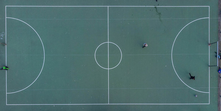 playground form above, soccer basketbal field drone view bird eye