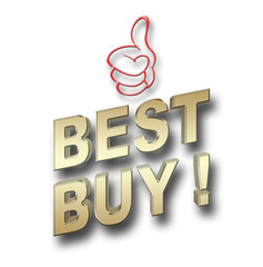 Stock Illustration - Golden Best Buy, Red Glitter Thumb Up, 3D Illustration.