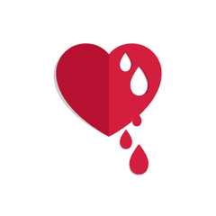 Vector red bleeding heart for world Hemophilia day, world Donor day, medical concept, heart shape with falling drops of red blood