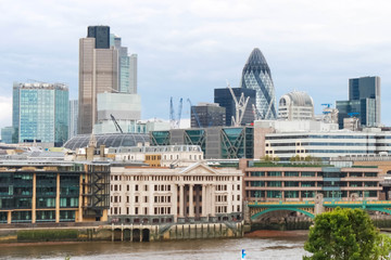 view of London city from the banks of the Thames