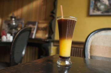 Coffee cocktail on wooden table.