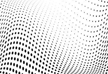 Abstract wavy halftone pattern. Futuristic panel. Grunge dotted backdrop with circles, dots, point. 