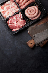 Raw meat and sausages