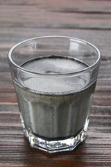 Coal latte. Black cappuccino. Black coffee with activated carbon.