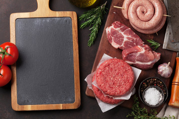 Raw meat and sausages