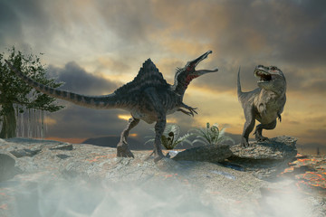 3D Illustration of a battle between two prehistoric dinosaur © de Art