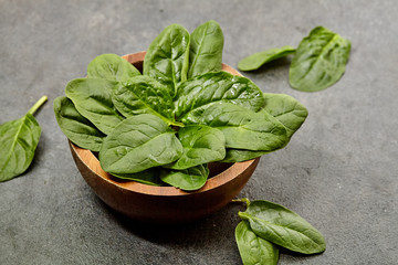 Fresh leaf spinach on background. Close Up view.