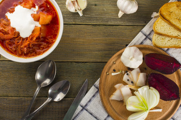 plate with a winter soup-borscht