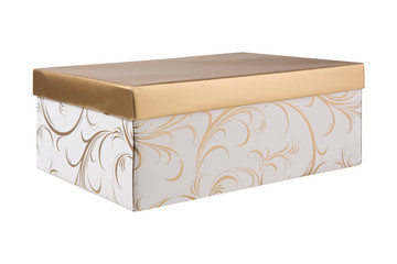 box for gifts, beautiful design, box closed with lid, isolated on white background
