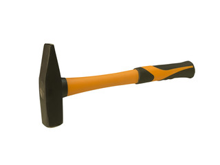 Hammer with orange handle.