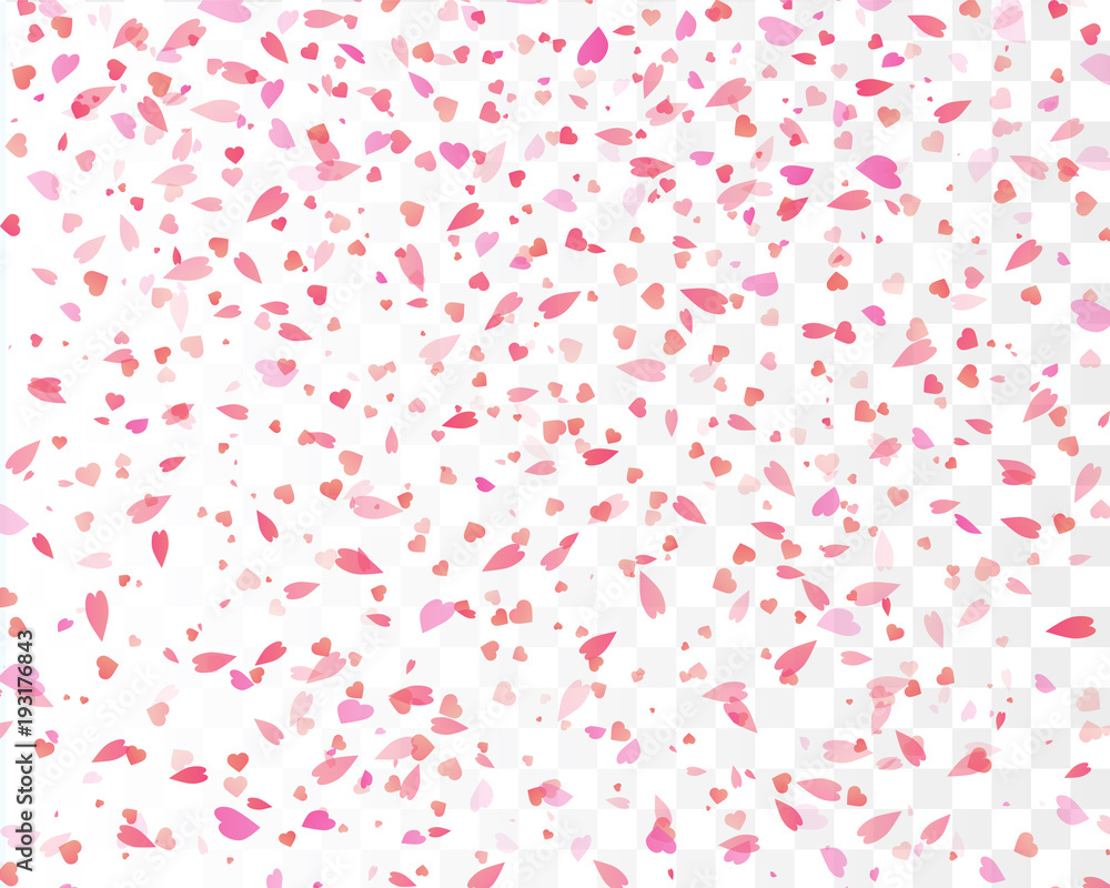 Wall mural Heart confetti falling down isolated. Vector festive illustration.