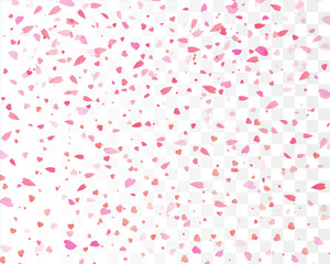 Heart confetti falling down isolated. Vector festive illustration.