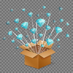 Open surprise box light beam explosion and flying diamond gems