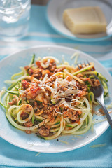 Spiralled courgette spaghetti with bolognese sauce 