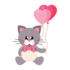 cartoon cute cat sitting with tie and lovely balloons