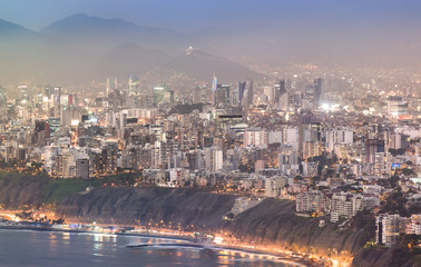 Panoramic view of Lima, Peru at blue time.