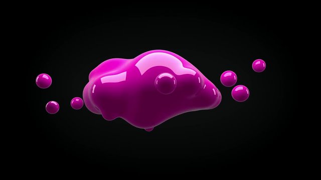 Abstract 3D render illustration - deformed figure isolated on a black background, metaball color drop