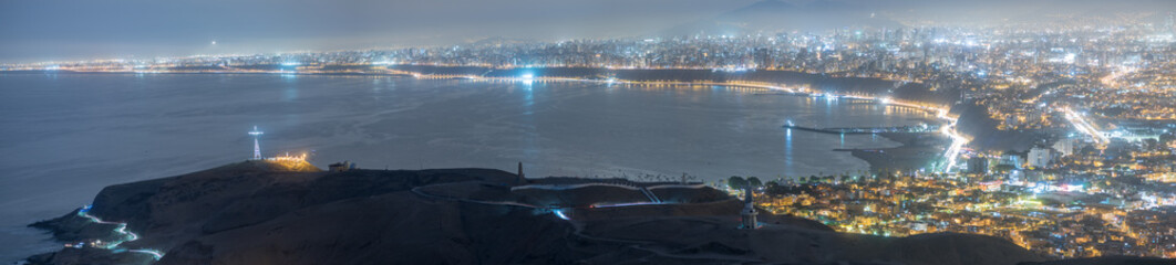 Fototapeta na wymiar Panoramic view of Lima, Peru at blue time.