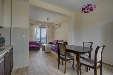 Interior of a dining area and living room in a private house