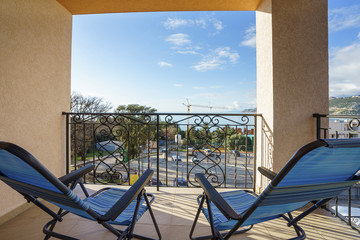 Fototapeta premium Terrace of a private house with a mountain and sea view