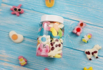 Fototapeta na wymiar colorful candy and jelly sweet gummy