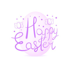 Modern violet colored Easter card design. Happy Easter lettering with egg-shaped angels