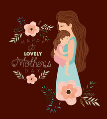 happy mothers day lifting a daughter vector illustration design