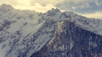 Spectacular view of snow covered mountain ridge.