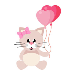 cartoon cute cat girl with bow sitting and lovely balloons