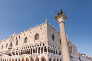 Fototapeta premium Doges Palace on Saint Mark square at blue hour before sunrise, Venice, Italy, Europe. Palazzo Ducale