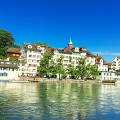 Limmata river on sunny day in Zurich