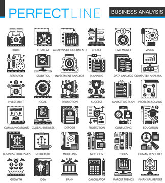 Vector Business analytics classic black mini concept icons and infographic symbols set
