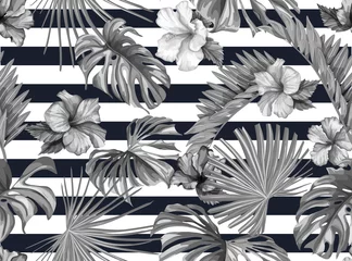 Wallpaper murals Hibiscus Vector tropical leaves hibiscus seamless pattern