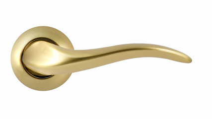 Door handle of gold on a white background front view