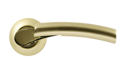 Door handle of gold on a white background front view