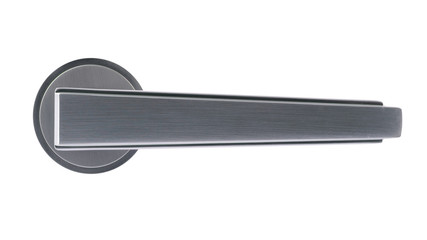 Door handle of silver on a white background front view
