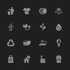 Ecological icons - Gray symbol on black background. Simple illustration. Flat Vector Icon.