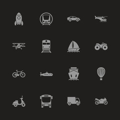 Transport icons - Gray symbol on black background. Simple illustration. Flat Vector Icon.