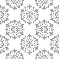 Zelfklevend Fotobehang Gray floral ornament on white background. Seamless pattern © Liudmyla