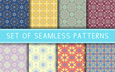 Seamless patterns. Collection of colored floral backgrounds
