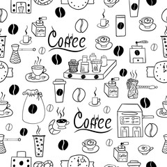 Seamless pattern with coffee accessories
