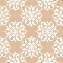 White floral seamless pattern on beige background