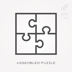 Line icon assembled puzzle
