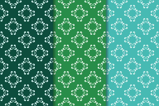Set of floral ornaments. Green set of vertical seamless patterns © Liudmyla