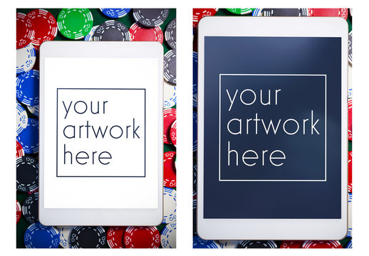 Tablet Mockup with Poker Chips