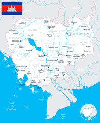 Fototapeta na wymiar Cambodia Map - Detailed Vector Illustration